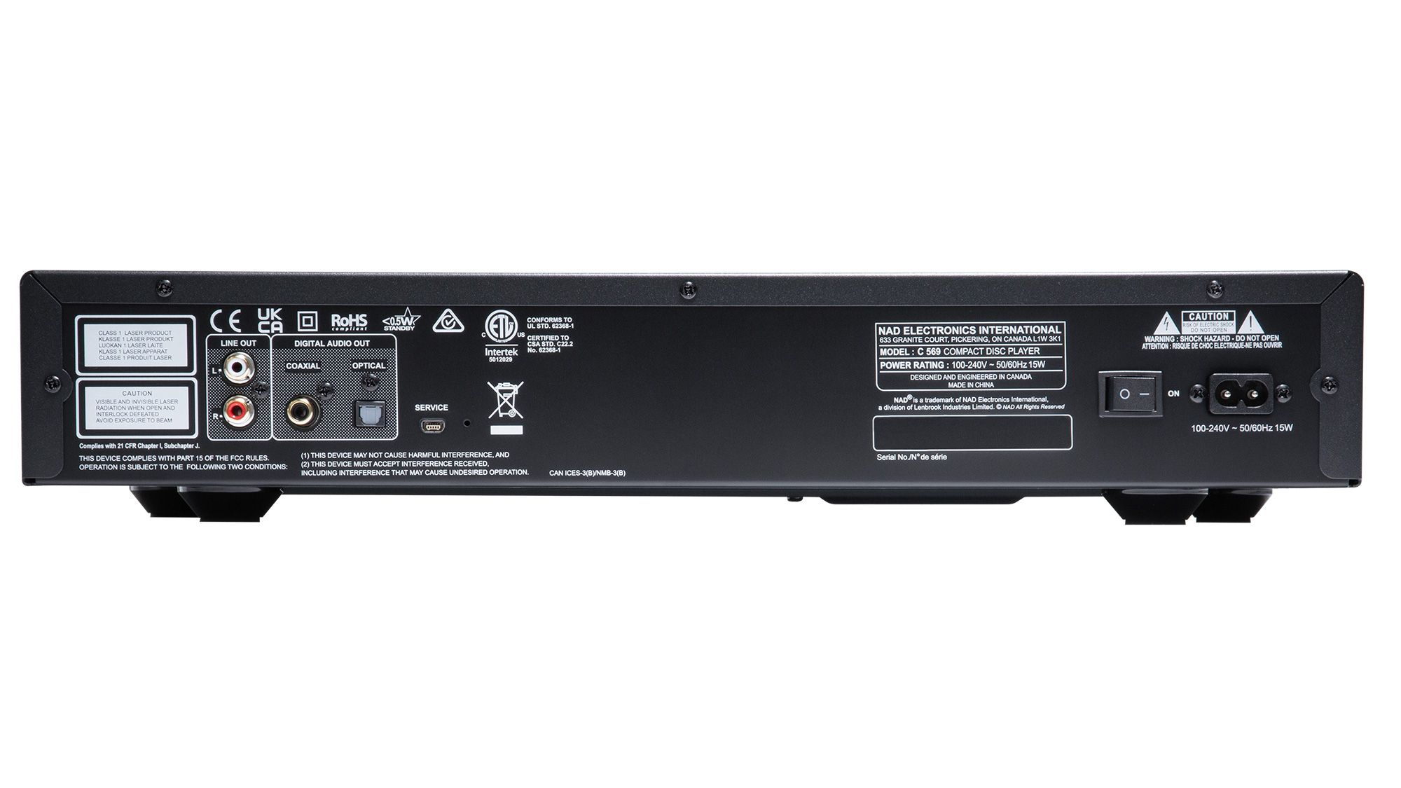 NAD C569 CD-Player Rückseite mit Anschlüssen