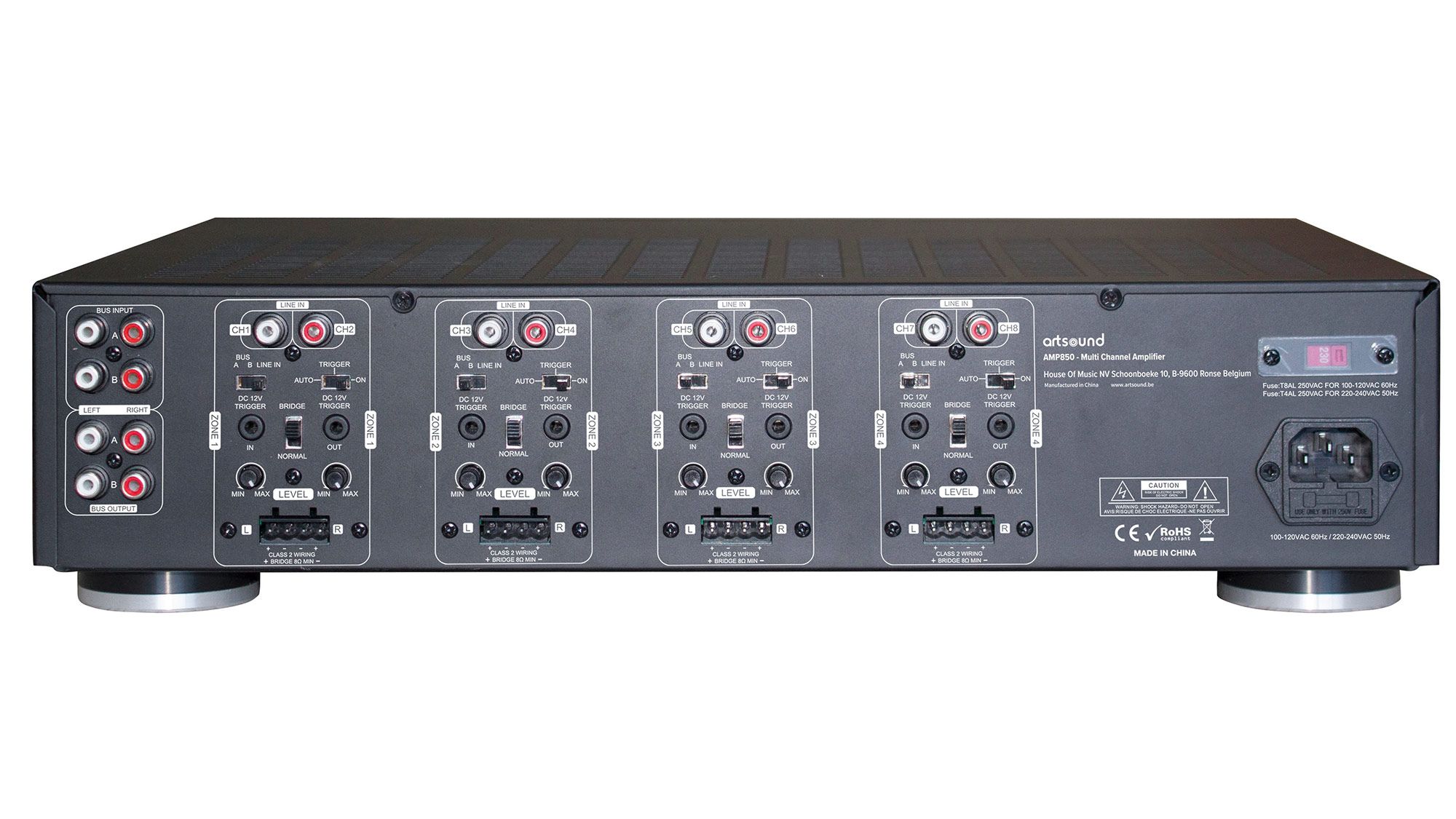 Artsound AMP850 Mehrkanalverstärker Rückseite mit Anschlüssen