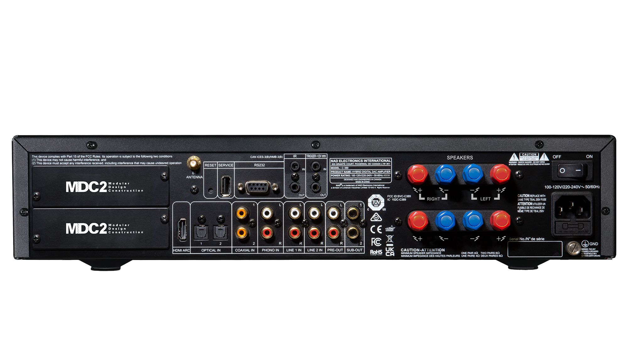 NAD C 389 Digitaler Vollverstärker Rückseite mit Anschlüssen