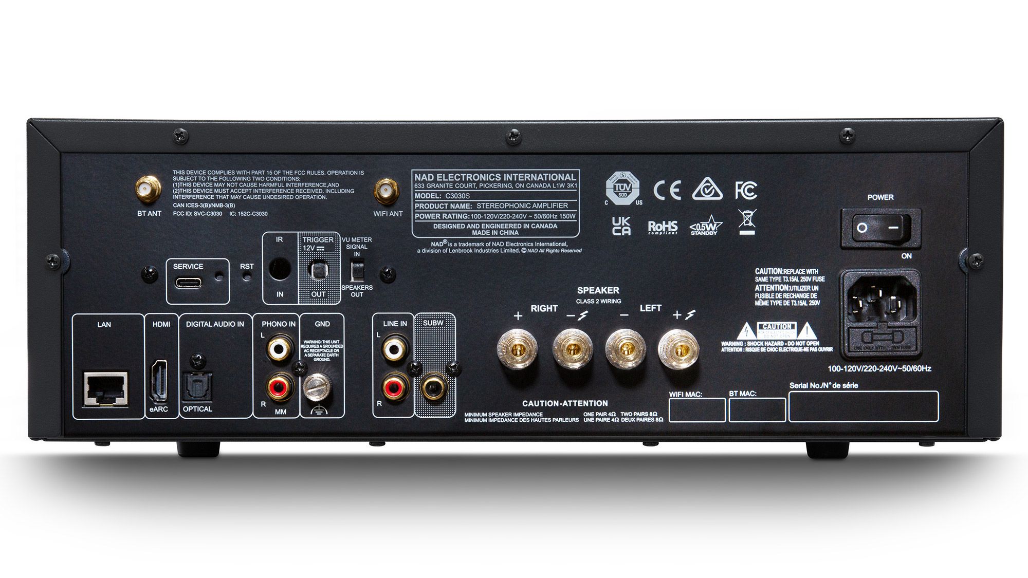 NAD C 3030 S BluOS-Verstärker Rückseite mit Anschlüssen