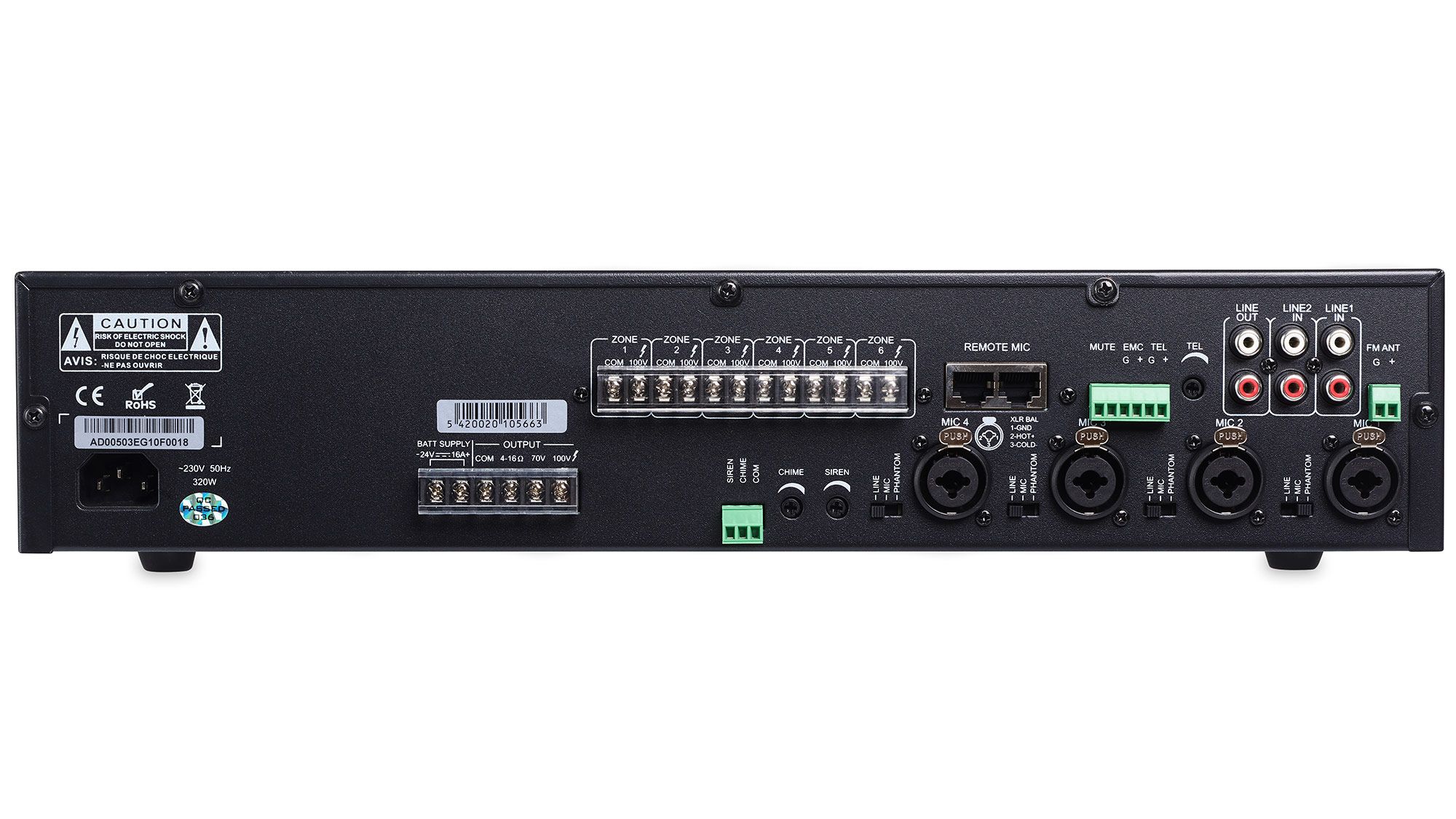 Artsound MX-2406M Mischverstärker Rückseite mit Anschlüssen