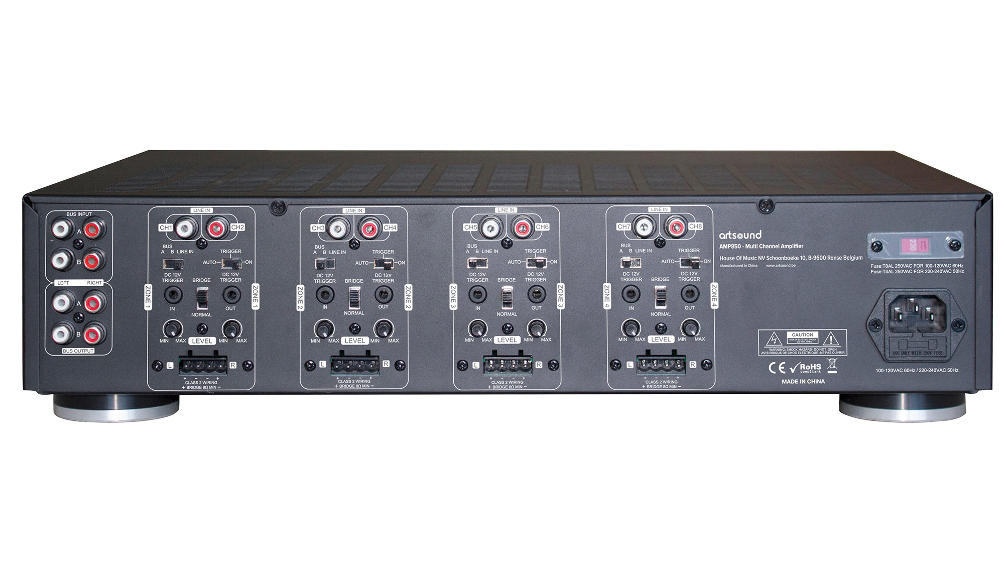 Artsound AMP850 Mehrkanalverstärker Rückseite mit Anschlüssen
