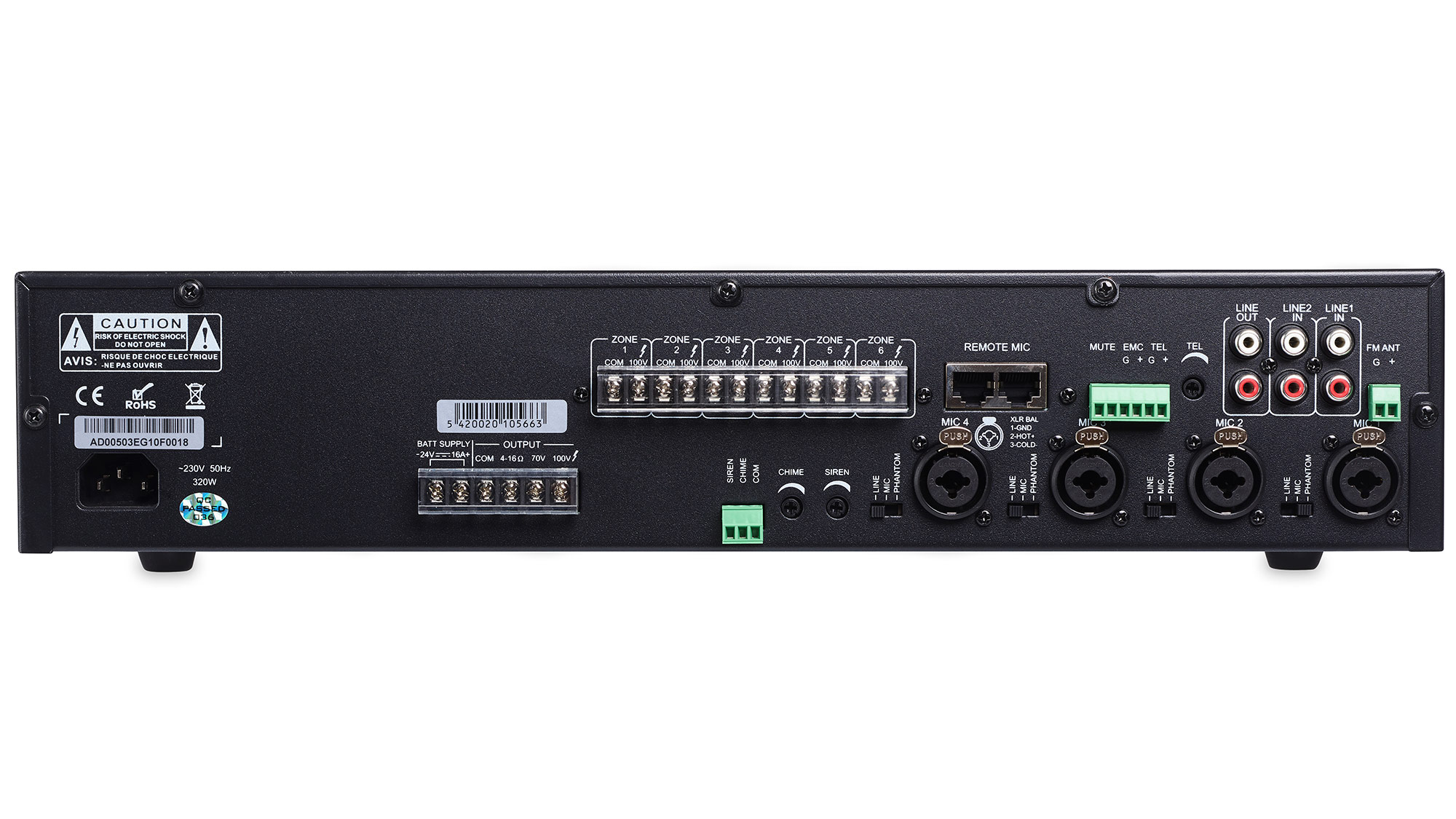 Artsound MX-2406M Mischverstärker Rückseite mit Anschlüssen
