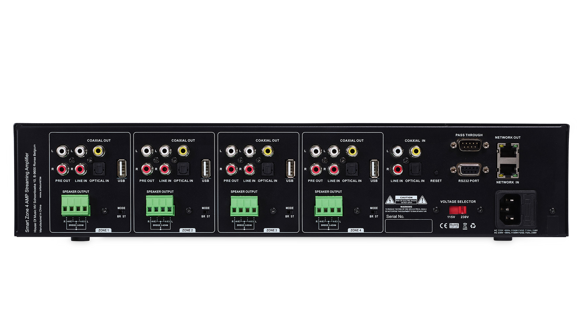 Artsound SMART ZONE 4 Amp Multiroom Streaming-Verstärker Rückseite mit Anschlüssen