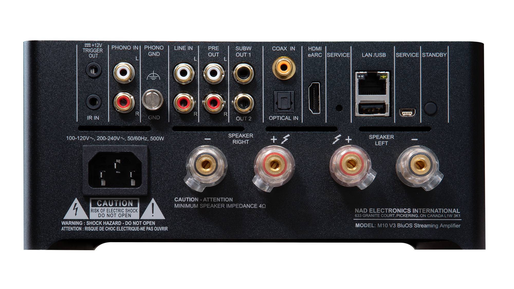 NAD M10 V3 Rückseite mit Anschlüssen