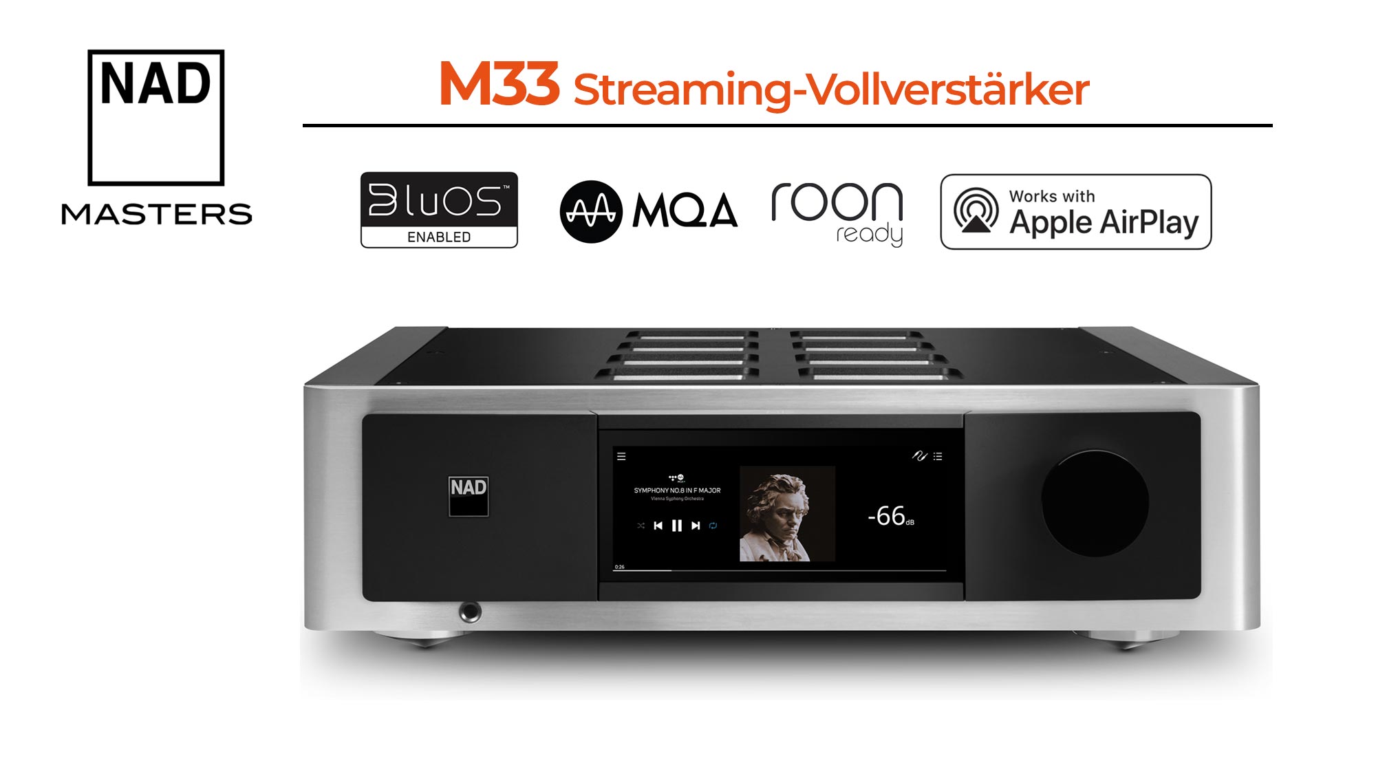 NAD M33 Streaming-Vollverstärker mit BluOS, MQA, roon ready und Apple AirPlay